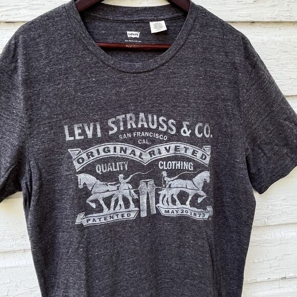 LEVI’S Men’s Single Stitch Retro Logo Tee, Heather Gray- Size Small - Picture 2 of 6